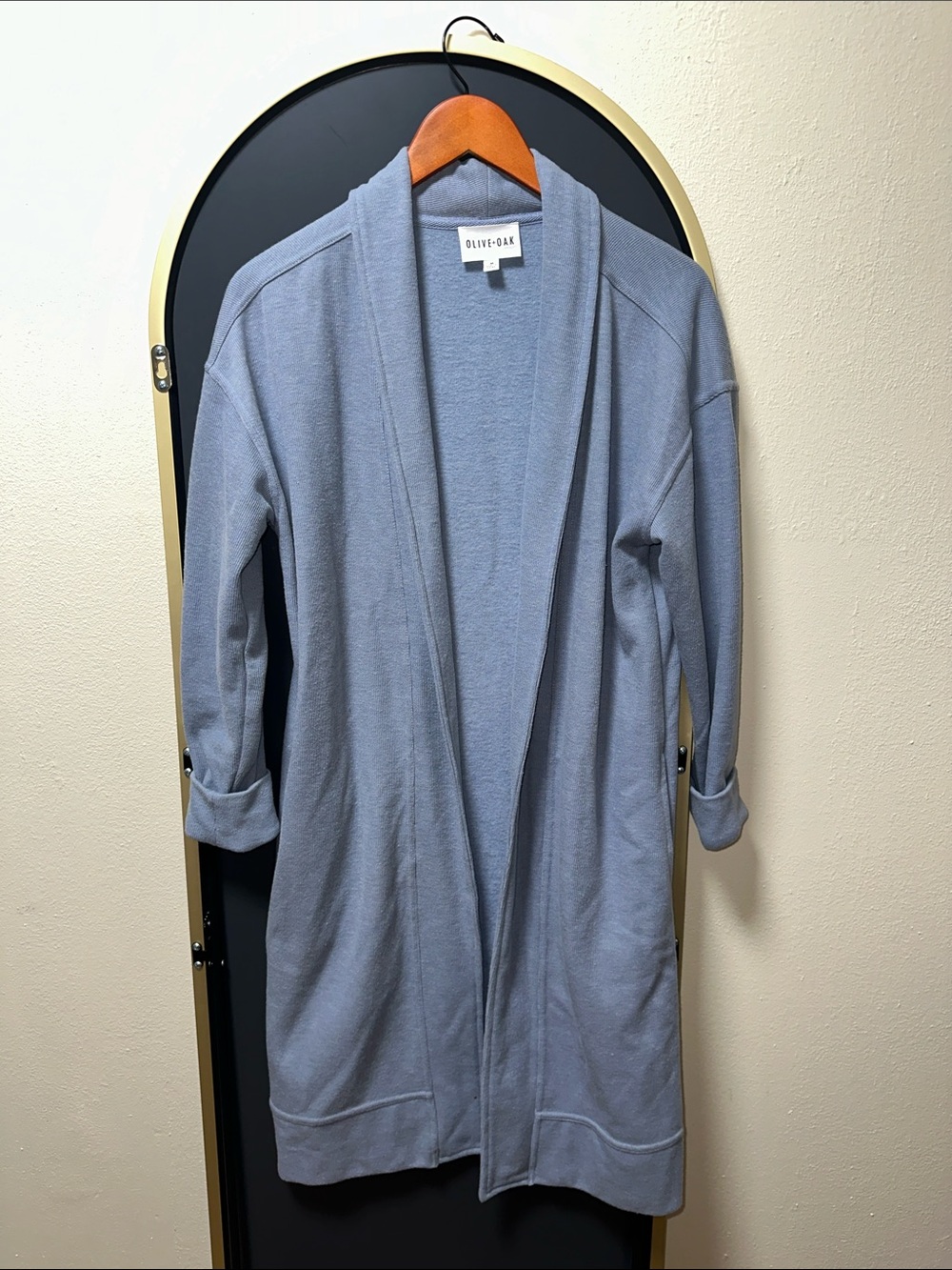 Olive & Oak Dusty Blue Long Open Cardigan